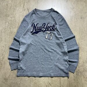 Old Navy Shirt Mens Medium Gray Long Sleeve New York 73 Graphic Tee Crewneck